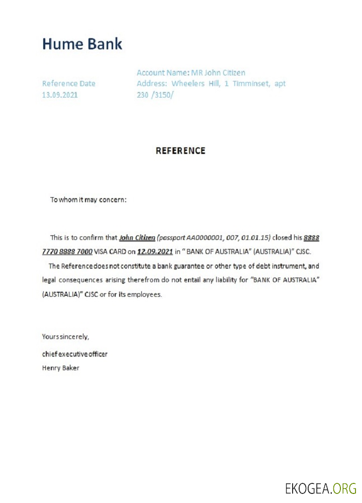 Référence Australia , Hume , closure